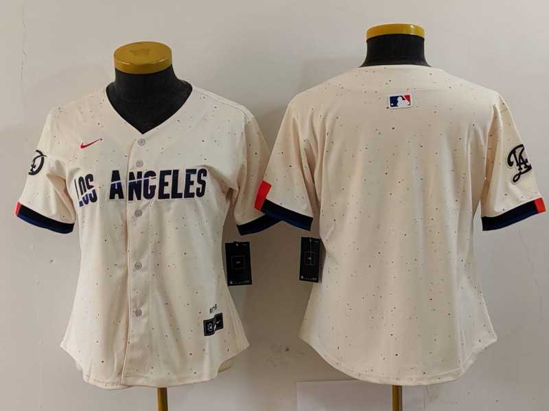 Women%27s Los Angeles Dodgers Blank Cream 2024 City Connect Limited Stitched Jersey